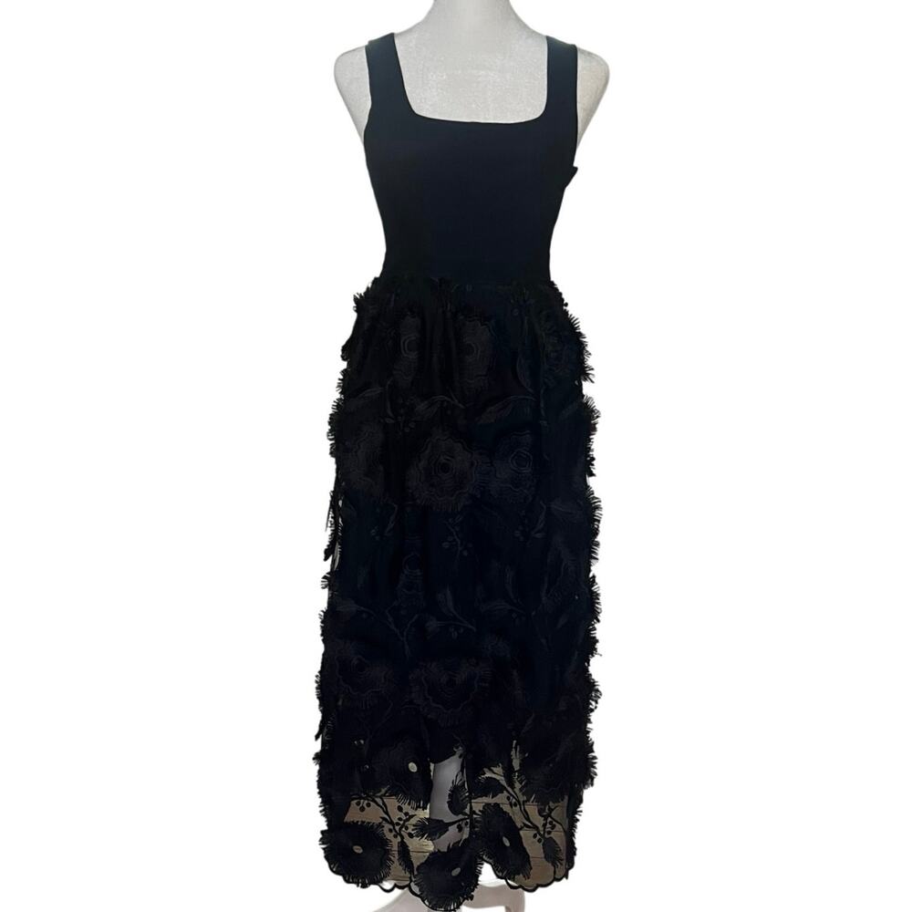 Anthropologie, Floriana Romantic Embroidered Lace Midi Dress, Black, Size 0 - Picture 3 of 14